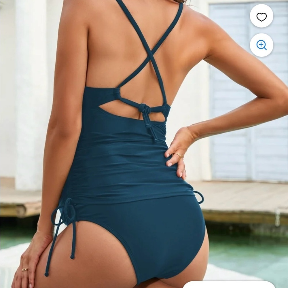 NWT Cupshe Women’s Teal Maternity Tankini Set Two Piece Swimsuit Size L - Picture 2 of 7